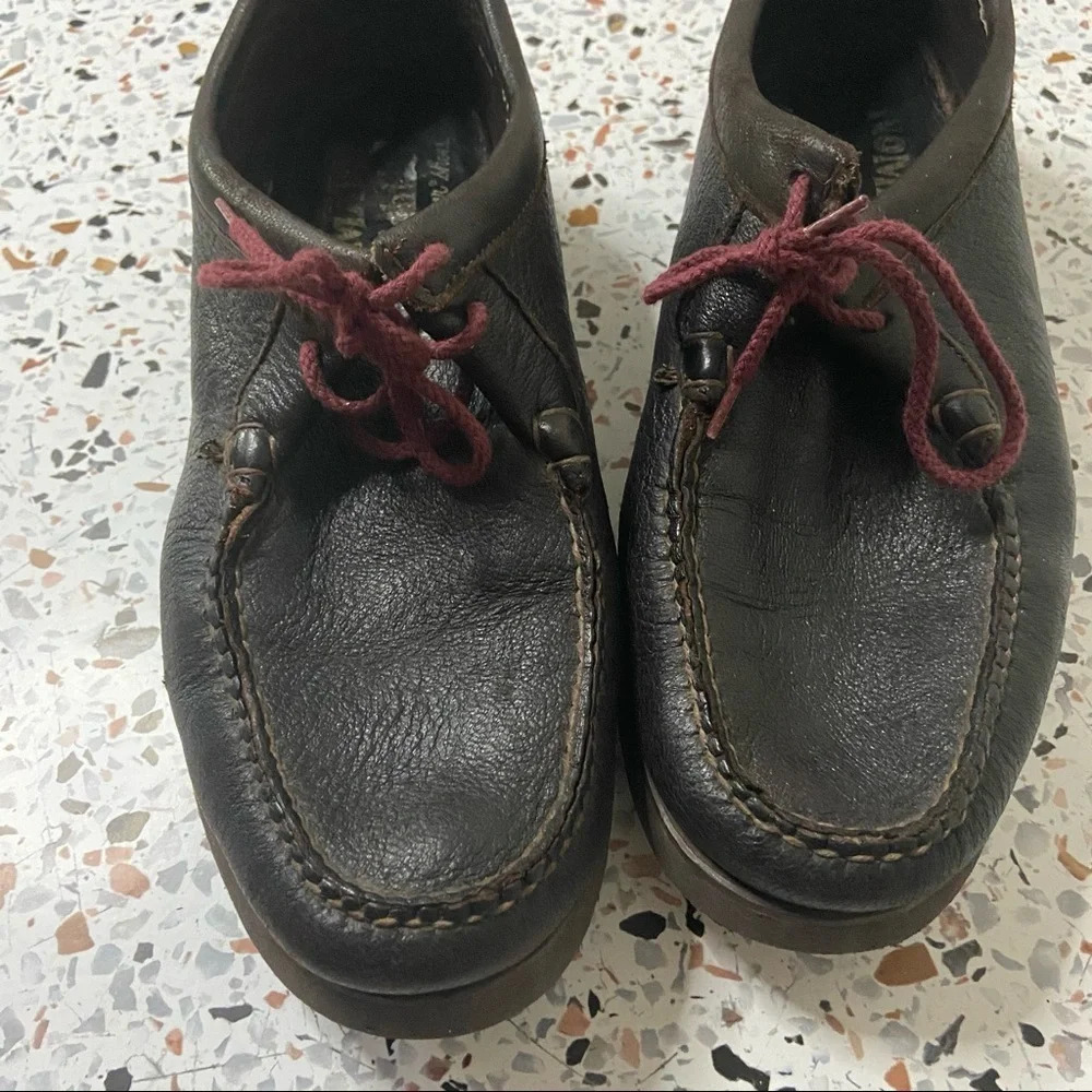 NOMADS Leather Loafer Arch Preserver Shoe Size 9.5 Wide Maroon Lace Up Preppy - Picture 2 of 15